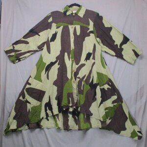 Belma Cork Button 100% Cotton Tunic‎ Dress W/Pockets Camo Women Plus Size | O/S